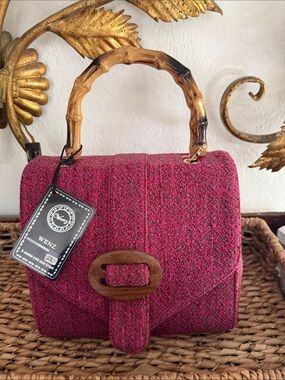WEN Raspberry Pink Tweed Mini Top-Handle Bag with Bamboo Handle